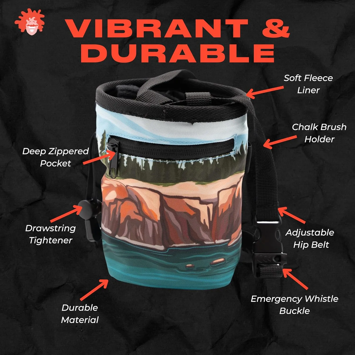 Rock Climbing Chalk Bag | for Outdoor, Gym, & Bouldering | Adjustable Waist Belt, Durable Drawstring Closure, & Zippered Pocket