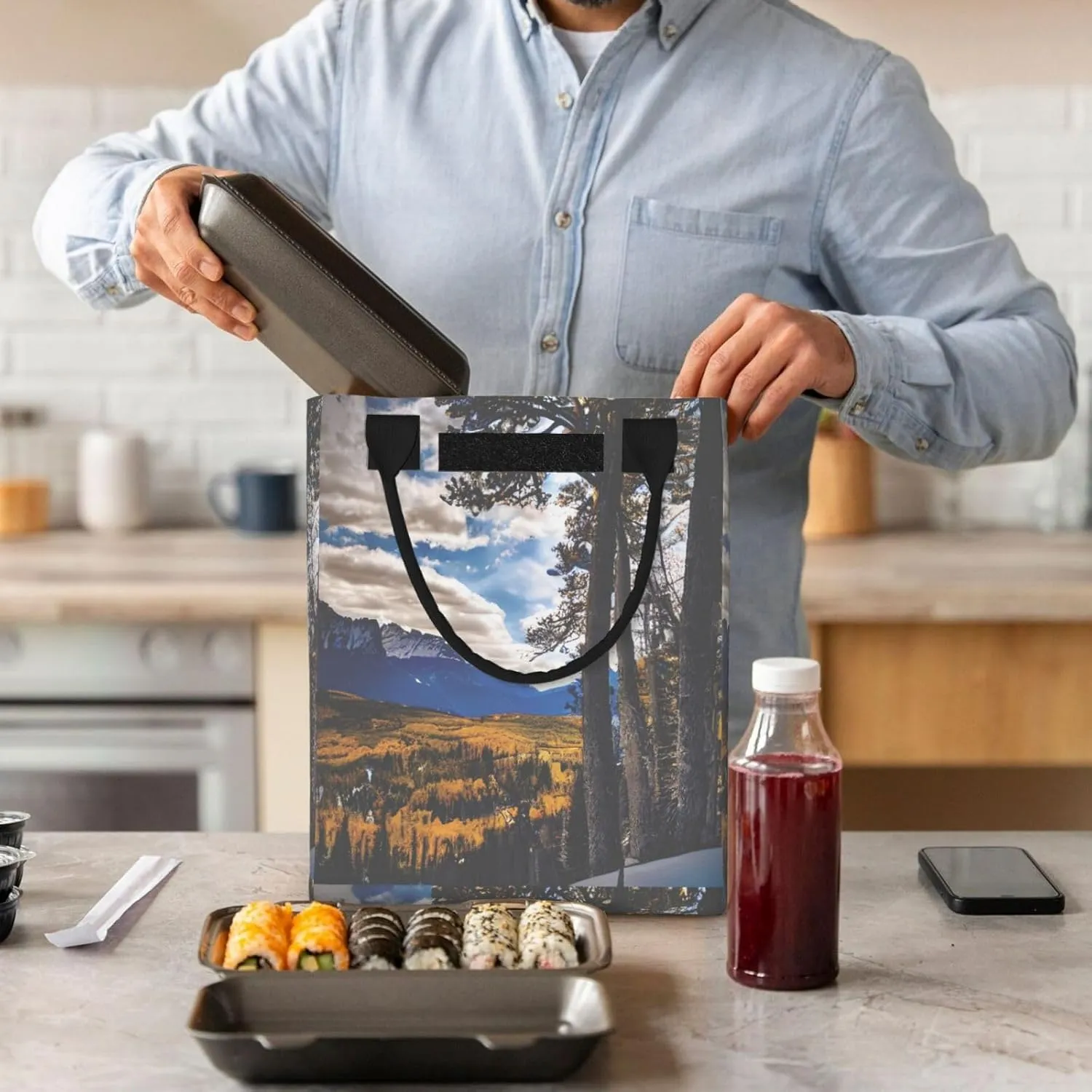 Rocky Mountain Range Reusable Lunch Box, Paper Bag Sandwich Carrier For Adults, Ideal For Office, Gym, Travel