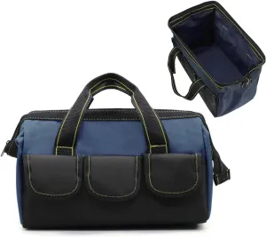 Rugged 16-Inch Wide Mouth Tool Bag for Professionals, Waterproof and Durable. Great for Construction Electricians Carpentry and DIY Enthusiasts, Blue