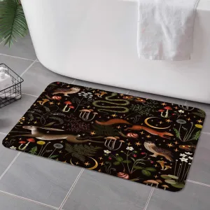 Rustic Fairy Forest Bath Rugs for Bathroom, Country Hunting Woodland Wild Animals Owl Butterfly Mushroom Cabin Lodge Non Slip Flannel Bathroom Rug, Dry Fast Water Absorbent Bath Mats, 17x29 Inch