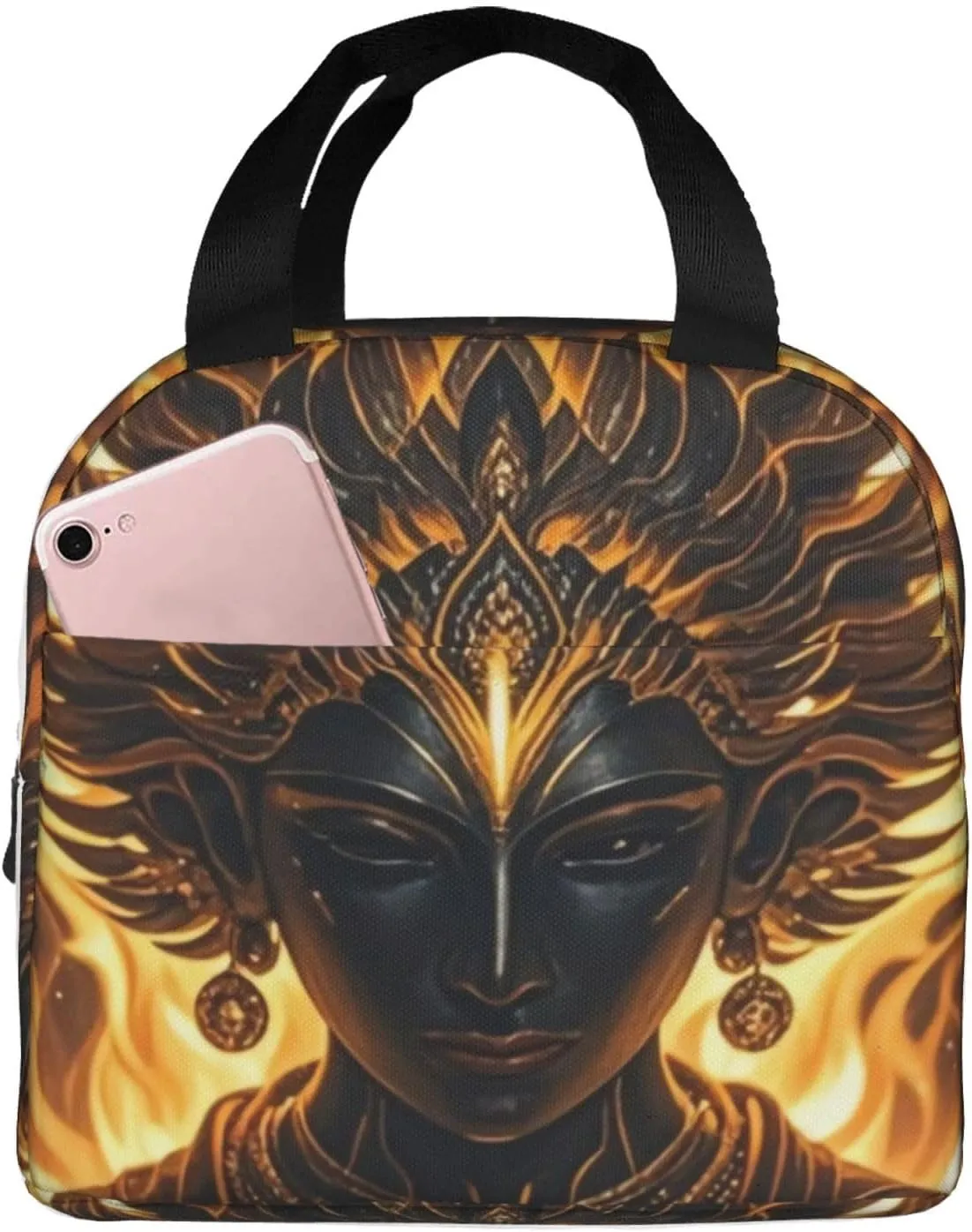 Sacred Flame Print Lunch Bag, Durable Tote Lunch Box Bags, Reusable Insulated Lunch Bag for Work, Picnic, Travel