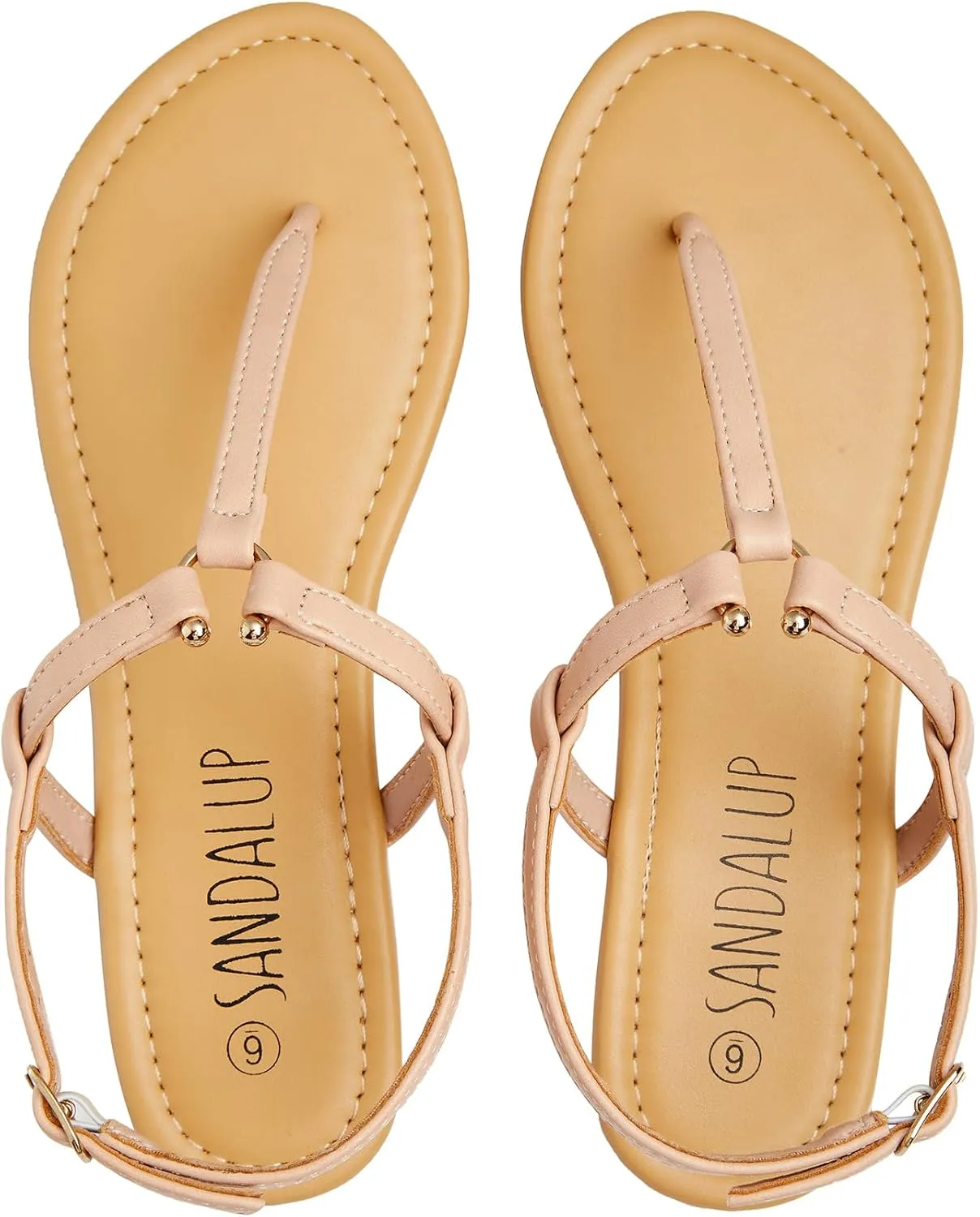 SANDALUP Thong Flat Sandals with Ring Metal and Adjustable Ankle Buckle for Women Summer