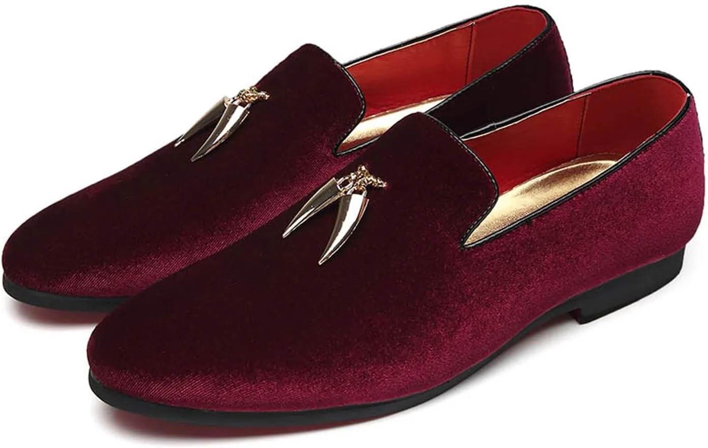 Santimon Loafers Shoes Men Fashion Slip on Metal Fringed Round Toe Velvet Smoking Slipper Moccasins Driving Shoes Black Blue Red