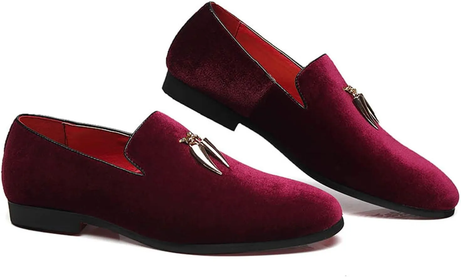 Santimon Loafers Shoes Men Fashion Slip on Metal Fringed Round Toe Velvet Smoking Slipper Moccasins Driving Shoes Black Blue Red