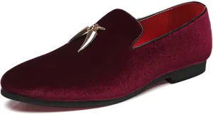 Santimon Loafers Shoes Men Fashion Slip on Metal Fringed Round Toe Velvet Smoking Slipper Moccasins Driving Shoes Black Blue Red