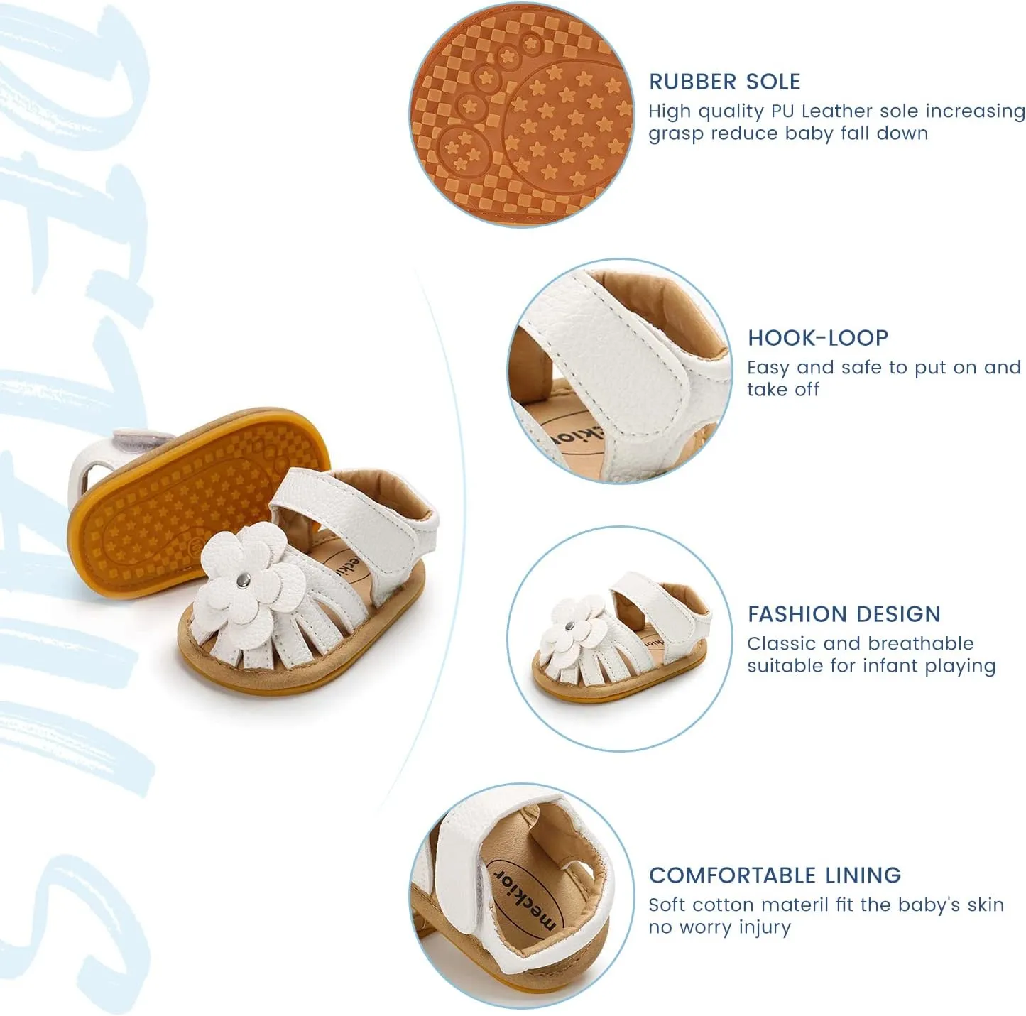 Sawimlgy Baby Girls Boys Sandals Summer Flowers Shoe Rubber Sole PU Leather Mesh Infant Toddler First Walkers Princess Dress Outdoor Shoes