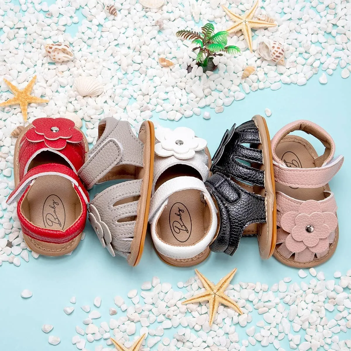 Sawimlgy Baby Girls Boys Sandals Summer Flowers Shoe Rubber Sole PU Leather Mesh Infant Toddler First Walkers Princess Dress Outdoor Shoes