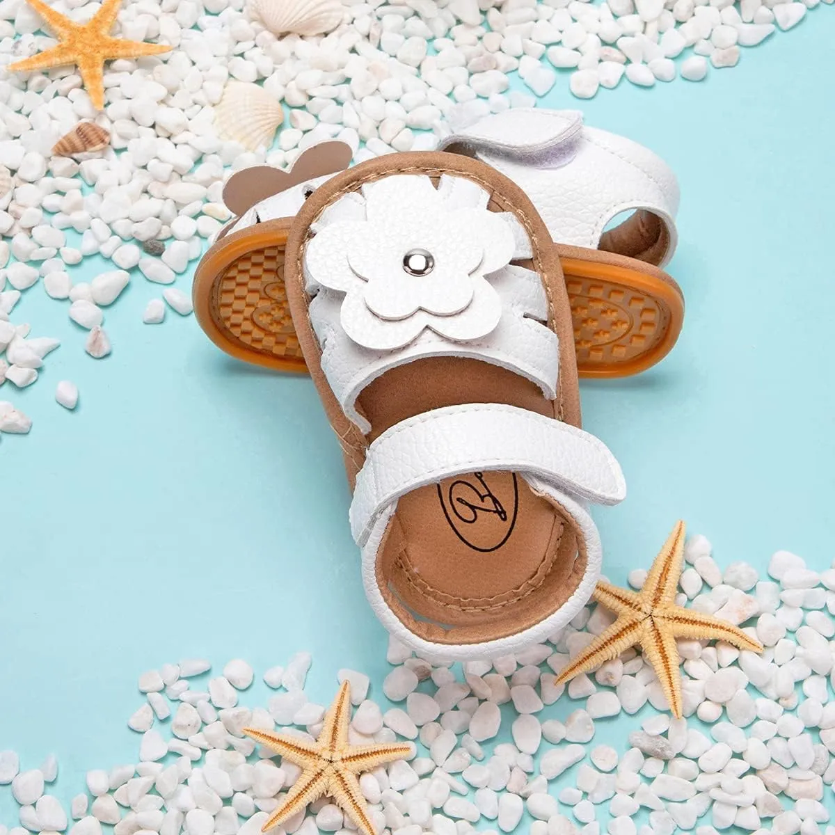 Sawimlgy Baby Girls Boys Sandals Summer Flowers Shoe Rubber Sole PU Leather Mesh Infant Toddler First Walkers Princess Dress Outdoor Shoes