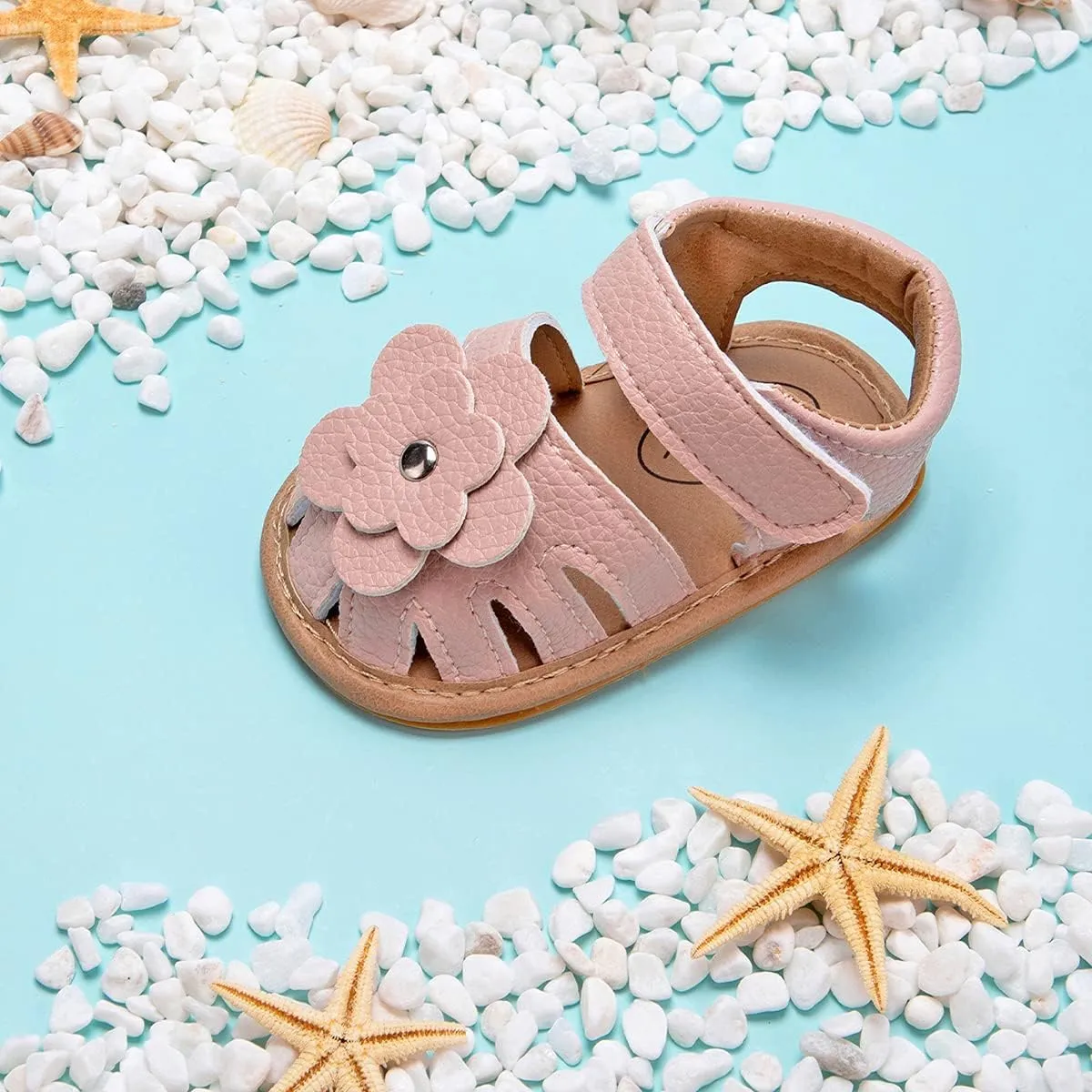 Sawimlgy Baby Girls Boys Sandals Summer Flowers Shoe Rubber Sole PU Leather Mesh Infant Toddler First Walkers Princess Dress Outdoor Shoes