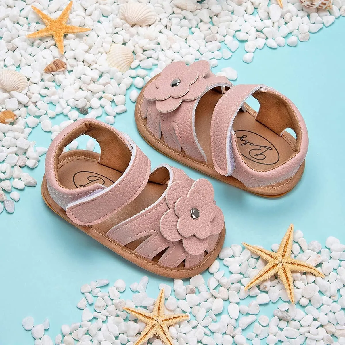 Sawimlgy Baby Girls Boys Sandals Summer Flowers Shoe Rubber Sole PU Leather Mesh Infant Toddler First Walkers Princess Dress Outdoor Shoes