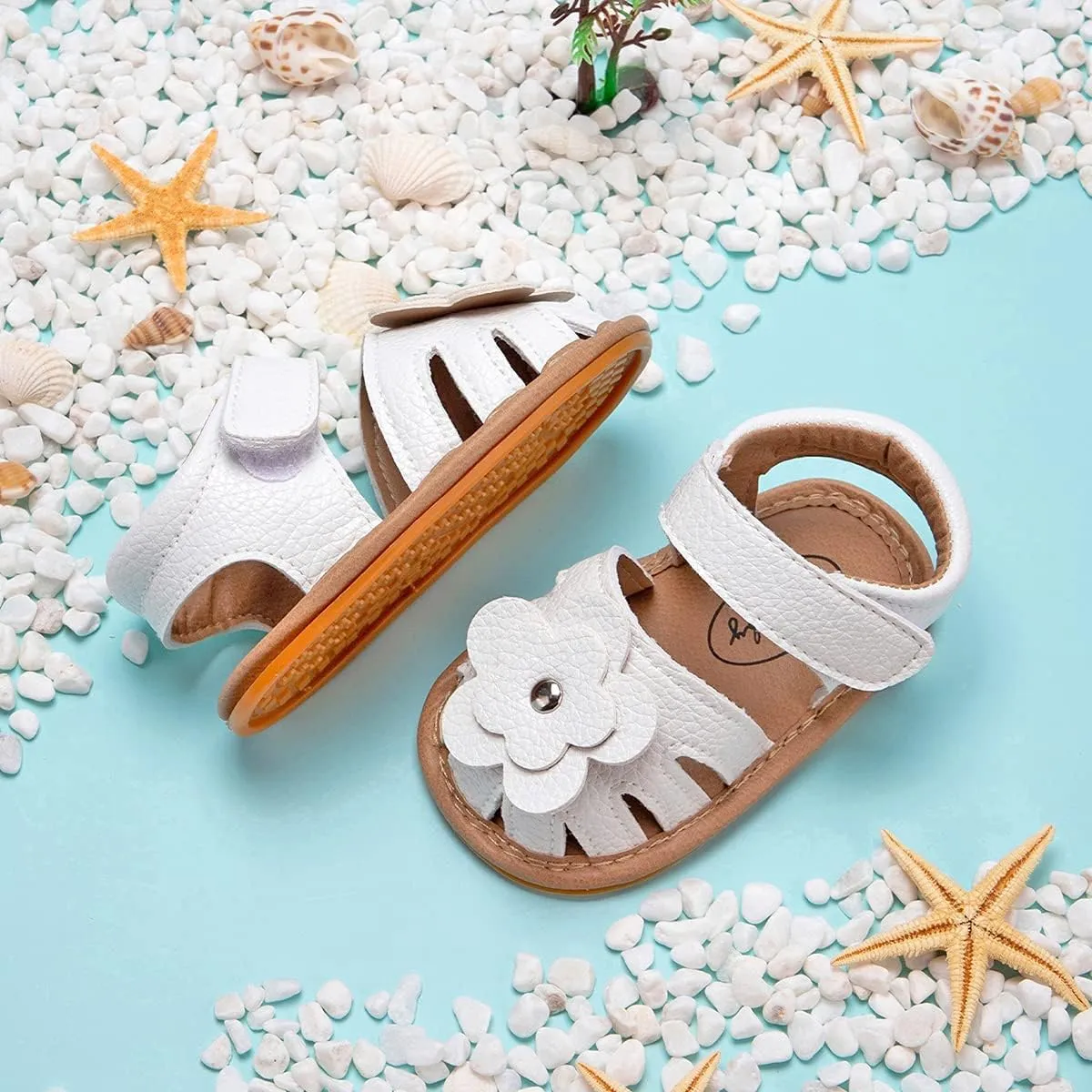 Sawimlgy Baby Girls Boys Sandals Summer Flowers Shoe Rubber Sole PU Leather Mesh Infant Toddler First Walkers Princess Dress Outdoor Shoes