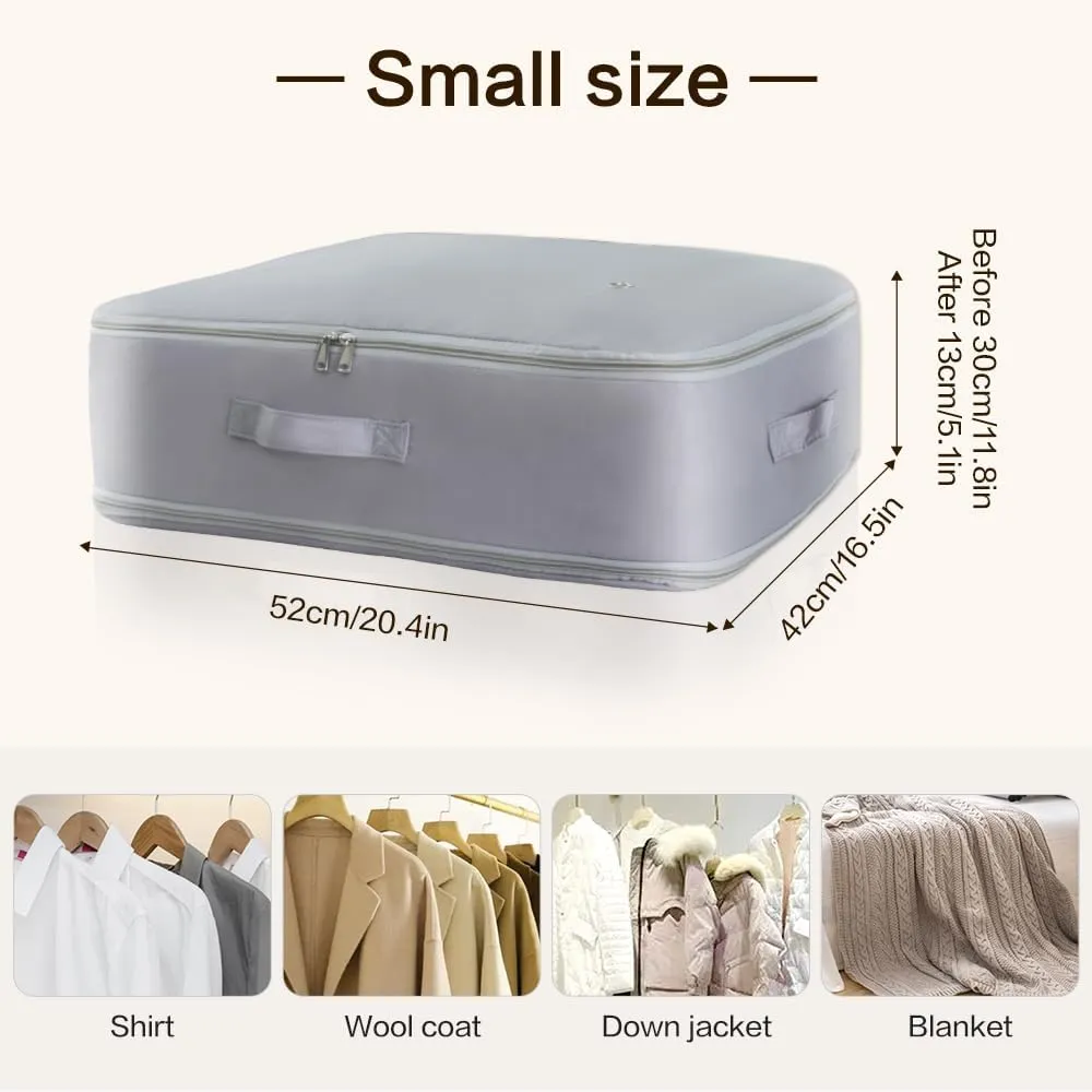 Self Compression Storage Bags with Zipper, (Grey) - Heavy Duty Fabric Space Saver for Blankets, Comforters & Clothes - No Vacuum Needed, Foldable & Reusable for Home & Dorm Organization