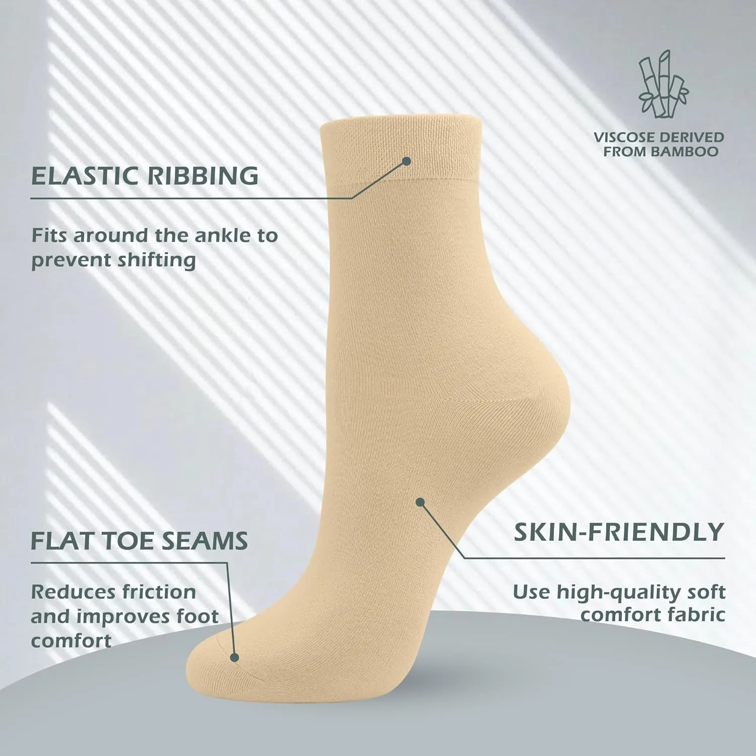 SERISIMPLE Women Thin Viscose Bamboo Socks Crew Lightweight Above Ankle Casual Dress Sock For Ladies Bootie Trouser 5 Pairs
