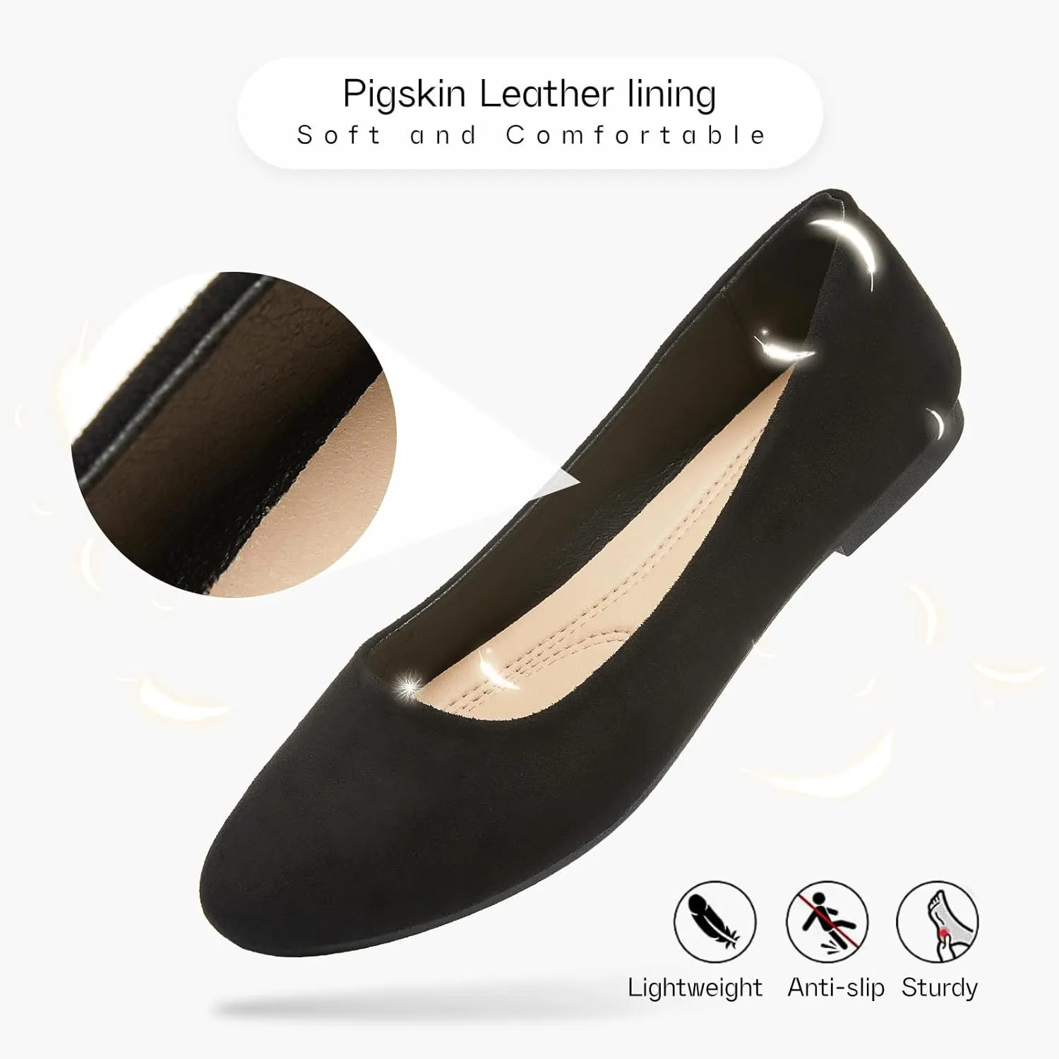Shupua Flats for Women Round Toe Flat Shoes Dressy Black Ballet Flats Comfortable Womens Dress Shoes Ballerina Flats for Work