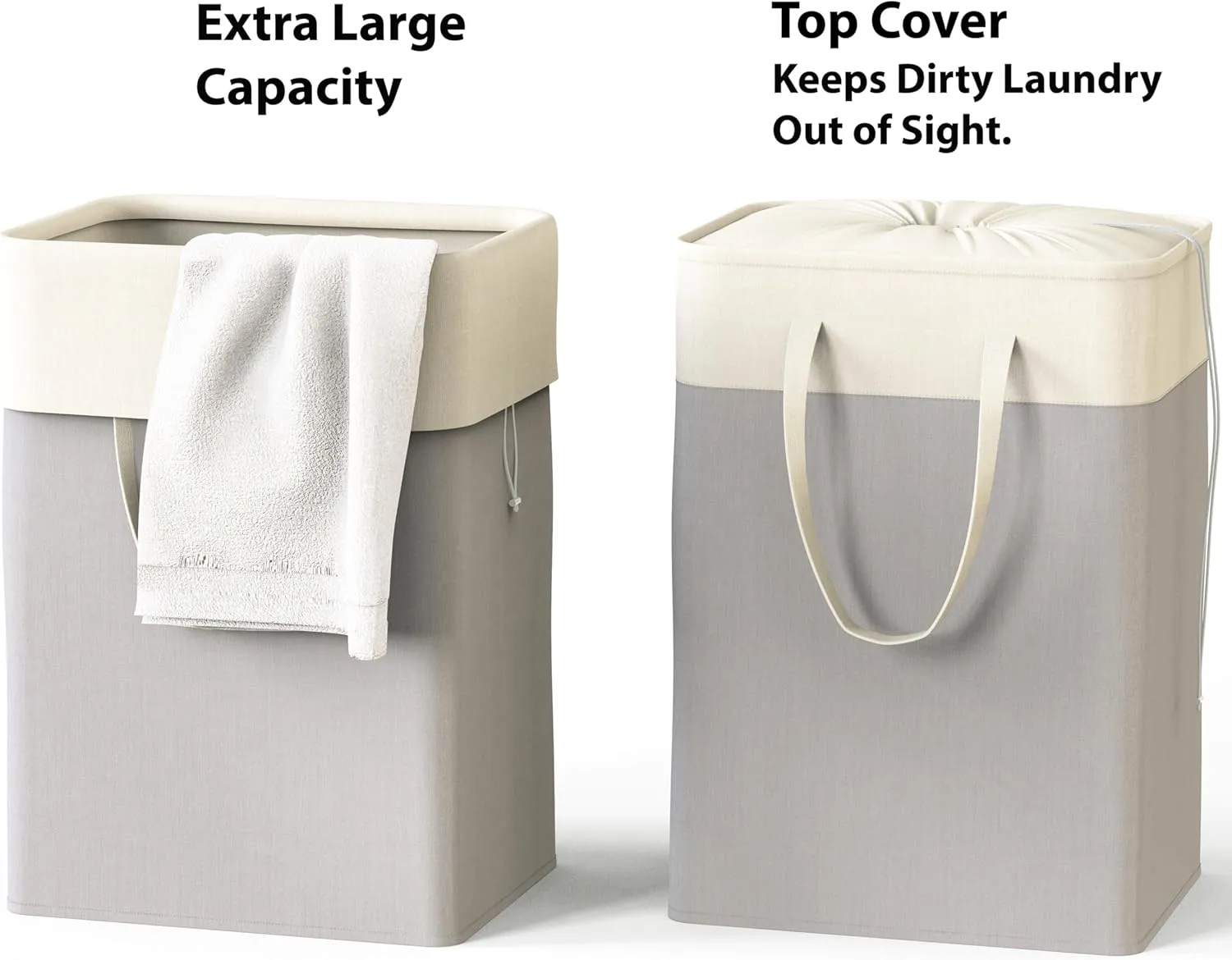 Simple Houseware 75L Collapsible Laundry Hamper, Rectangle Cotton Basket with Drawstring Closure and Handles, Gray