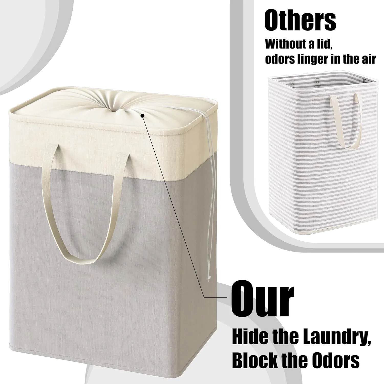 Simple Houseware 75L Collapsible Laundry Hamper, Rectangle Cotton Basket with Drawstring Closure and Handles, Gray