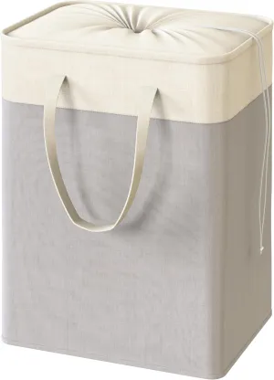 Simple Houseware 75L Collapsible Laundry Hamper, Rectangle Cotton Basket with Drawstring Closure and Handles, Gray