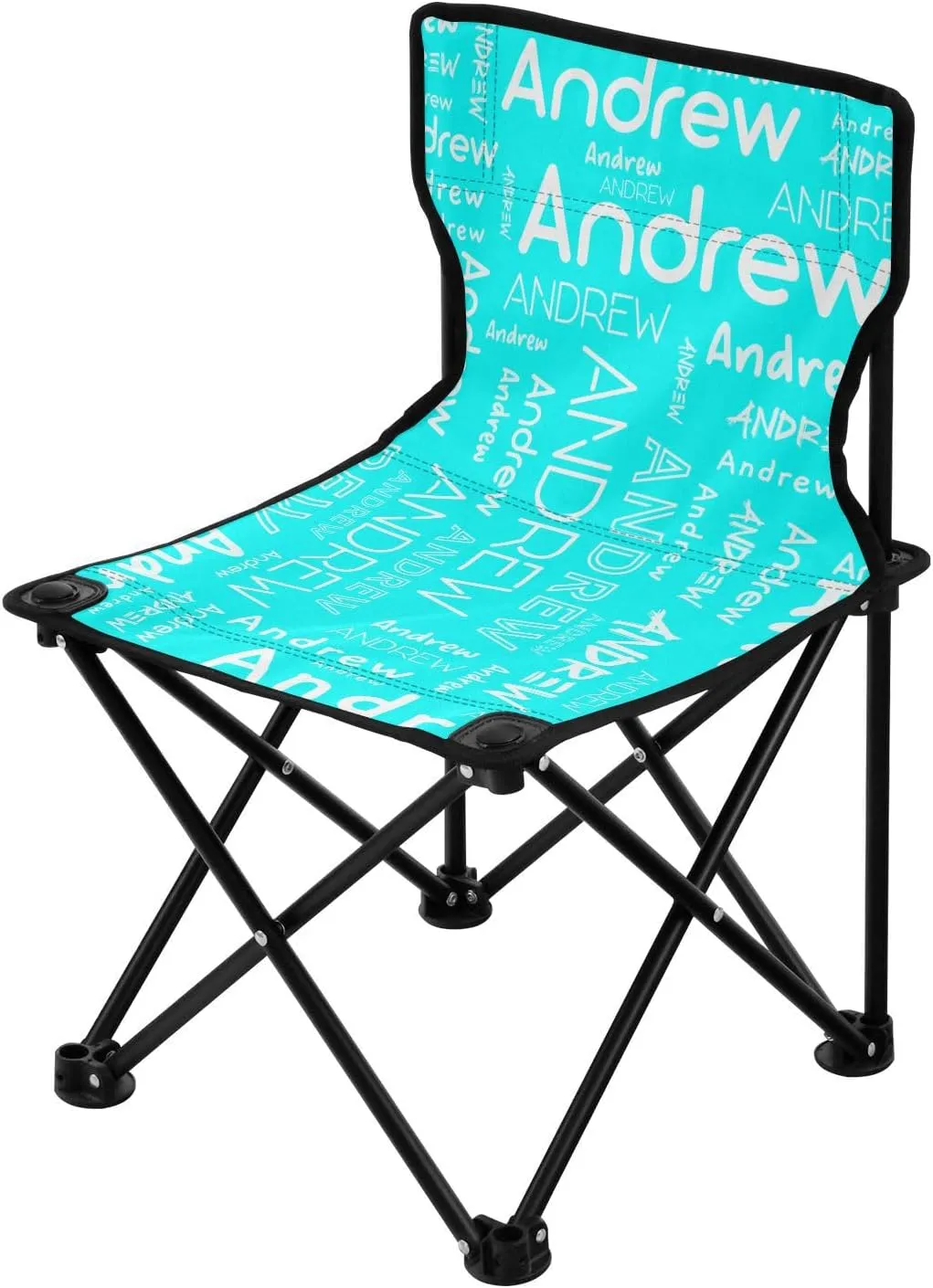 Sinestour Cyan Custom Folding Camping Chair for Teen Child Personalized Name 14.6×14.6in Portable Outdoor Chair with Carry Bag for Travel Picnic Barbeques