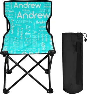 Sinestour Cyan Custom Folding Camping Chair for Teen Child Personalized Name 14.6×14.6in Portable Outdoor Chair with Carry Bag for Travel Picnic Barbeques