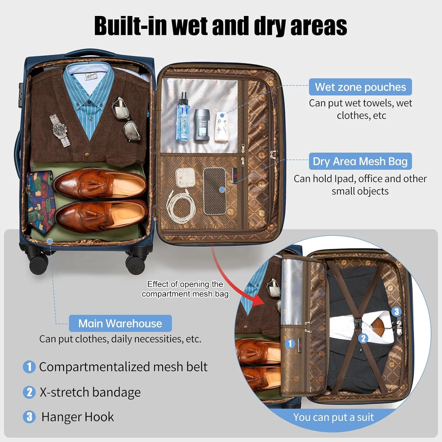 Softside Expandable Luggage with 4 Spinner Wheels, Durable Carry-On Luggage Suicase (Coffee, 21-Inch)