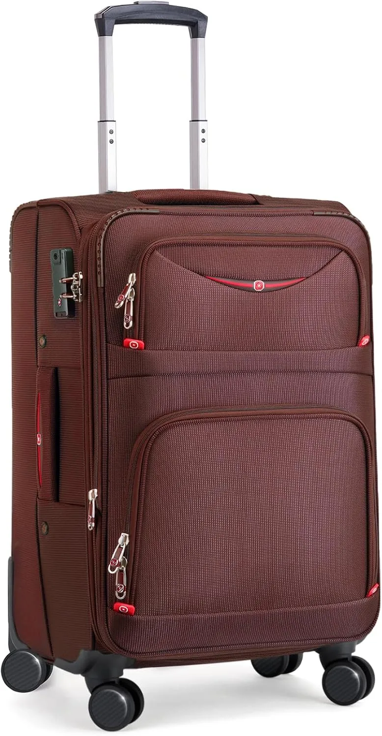 Softside Expandable Luggage with 4 Spinner Wheels, Durable Carry-On Luggage Suicase (Coffee, 21-Inch)