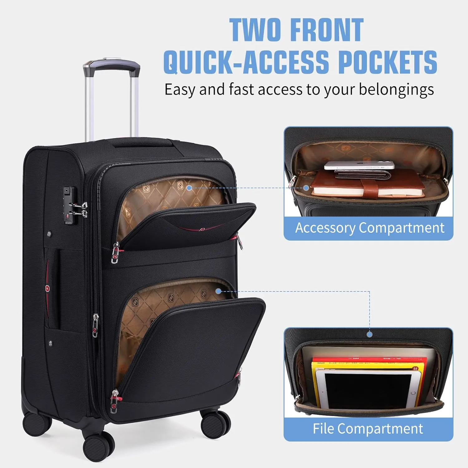 Softside Expandable Luggage with 4 Spinner Wheels, Durable Carry-On Luggage Suicase (Coffee, 21-Inch)