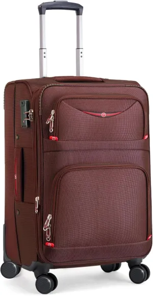 Softside Expandable Luggage with 4 Spinner Wheels, Durable Carry-On Luggage Suicase (Coffee, 21-Inch)