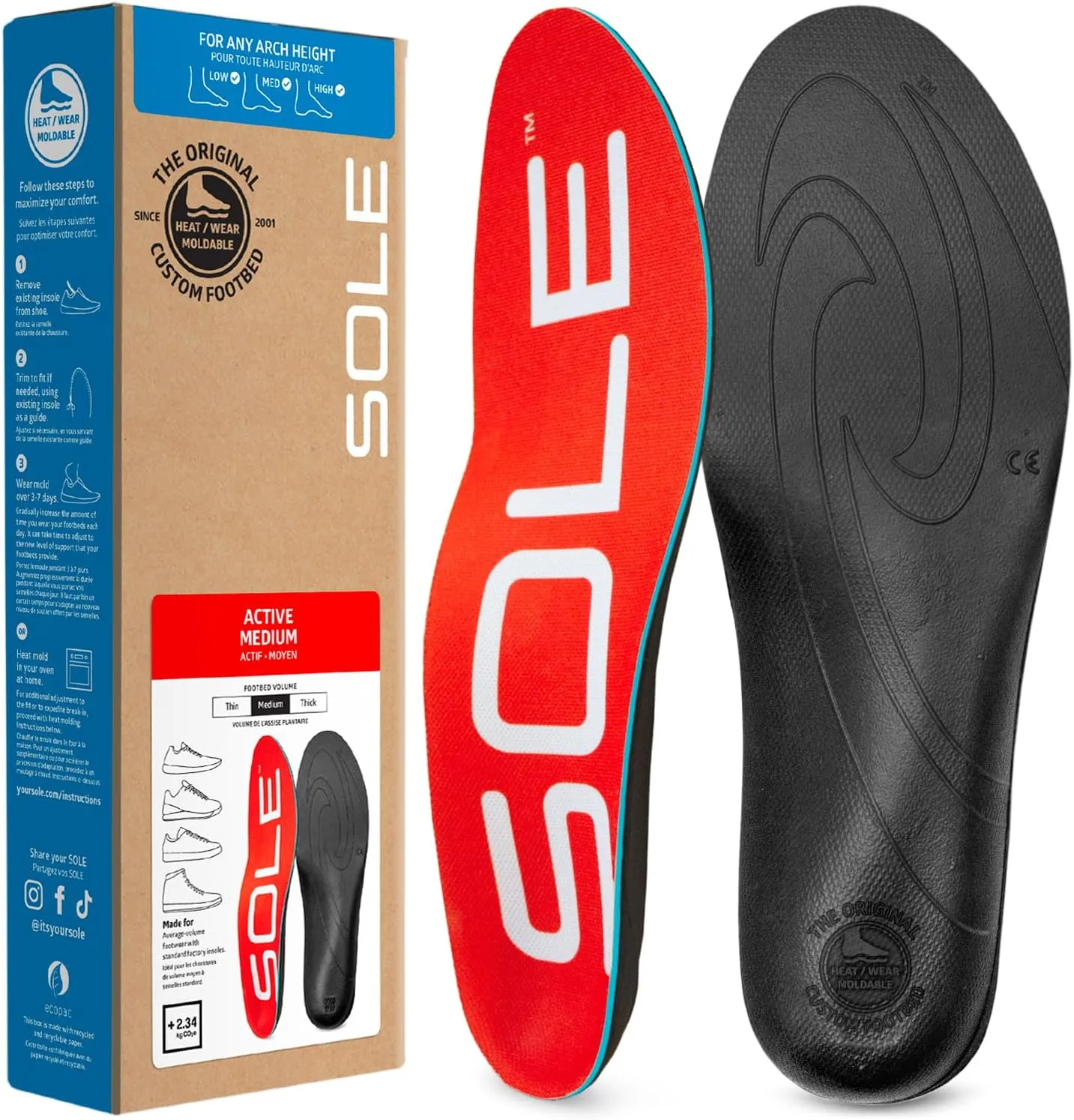 SOLE Active Medium - Plantar Fasciitis Relief Arch Support Insoles - Orthotic Shoe Inserts - Men's Size 12/Women's Size 14