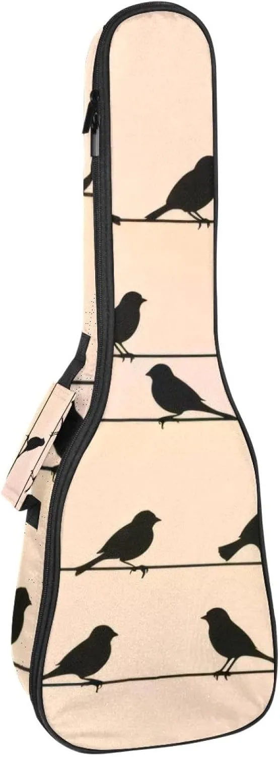 Sparrow Birds Flock on Power Line Wires Ukulele Case, Padded Bag for 23 Inch Concert Ukulele, Waterproof & Durable