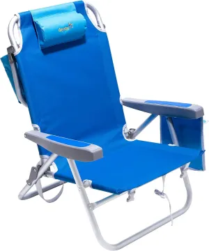 SunnyFeel Low Beach Chairs for Adults, Folding Low Beach Chairs Heavy Duty 5 Position Lay Flat Reclining with Cup Holder,Pillow,Cooler Bag for Sand/Outdoor/Lawn, Portable Camping Chair