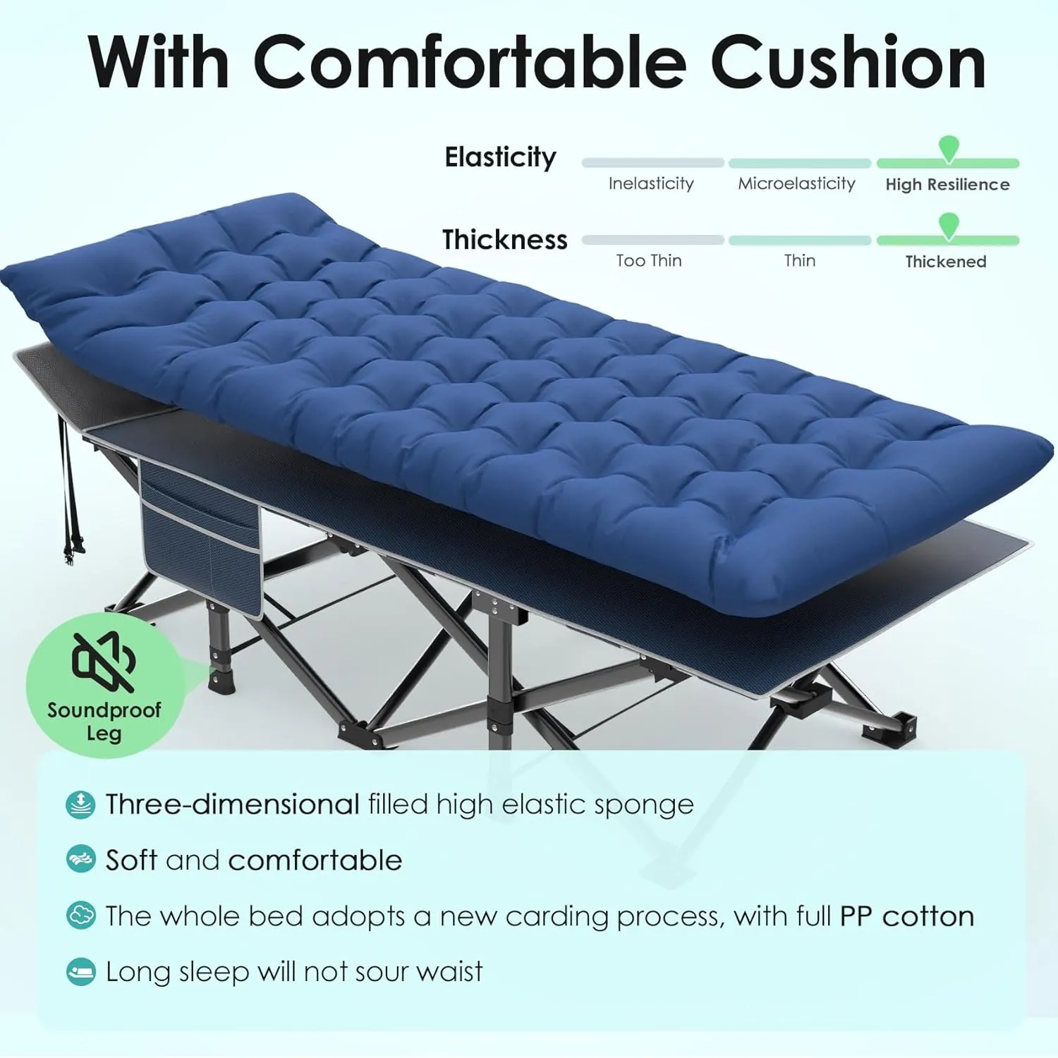 Suteck Camping Cot, 32In XXL Folding Camping Cot Heavy Duty Sleeping Bed for Adults 1200D Double Layer Oxford Cots for Camping W/Pilllow Mat Carry Bag for Home Office Travel 500lbs