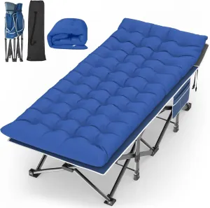 Suteck Camping Cot, 32In XXL Folding Camping Cot Heavy Duty Sleeping Bed for Adults 1200D Double Layer Oxford Cots for Camping W/Pilllow Mat Carry Bag for Home Office Travel 500lbs