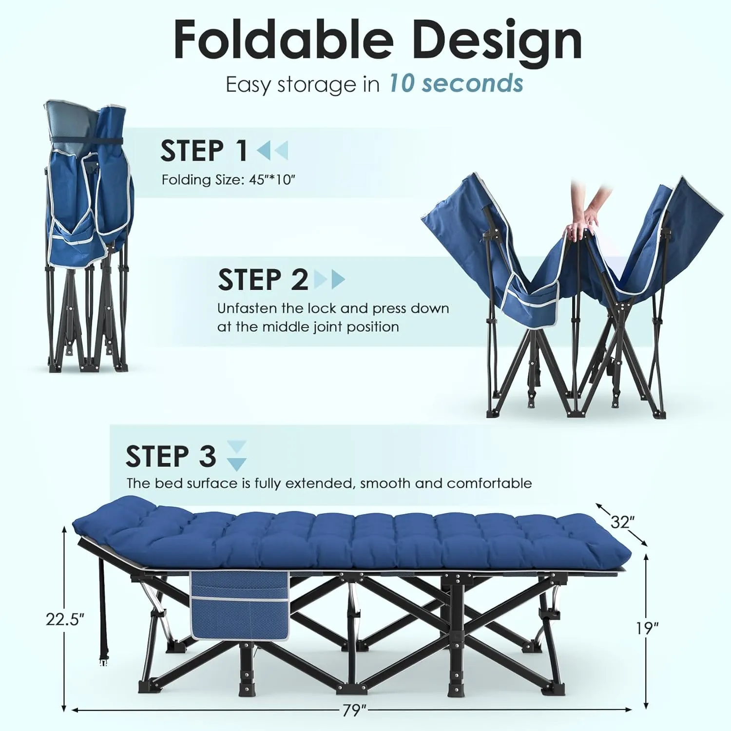 Suteck Camping Cot, 32In XXL Folding Camping Cot Heavy Duty Sleeping Bed for Adults 1200D Double Layer Oxford Cots for Camping W/Pilllow Mat Carry Bag for Home Office Travel 500lbs