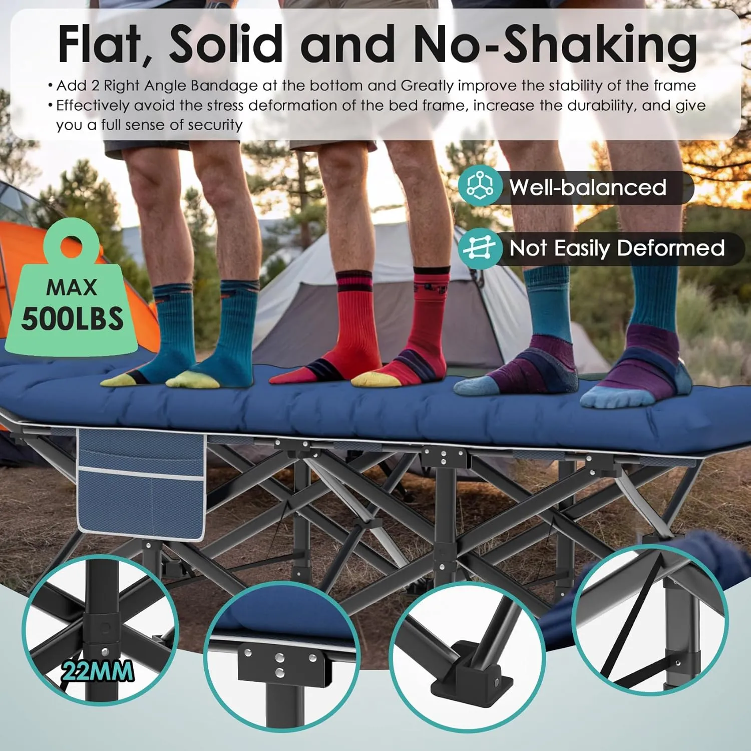 Suteck Camping Cot, 32In XXL Folding Camping Cot Heavy Duty Sleeping Bed for Adults 1200D Double Layer Oxford Cots for Camping W/Pilllow Mat Carry Bag for Home Office Travel 500lbs