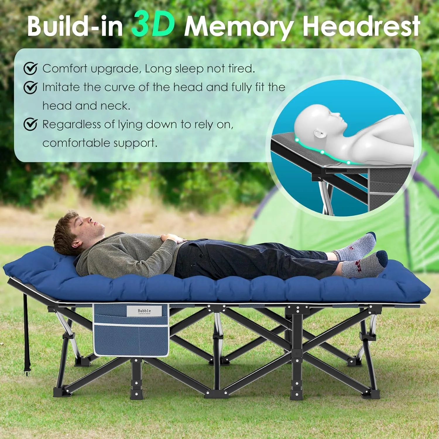 Suteck Camping Cot, 32In XXL Folding Camping Cot Heavy Duty Sleeping Bed for Adults 1200D Double Layer Oxford Cots for Camping W/Pilllow Mat Carry Bag for Home Office Travel 500lbs