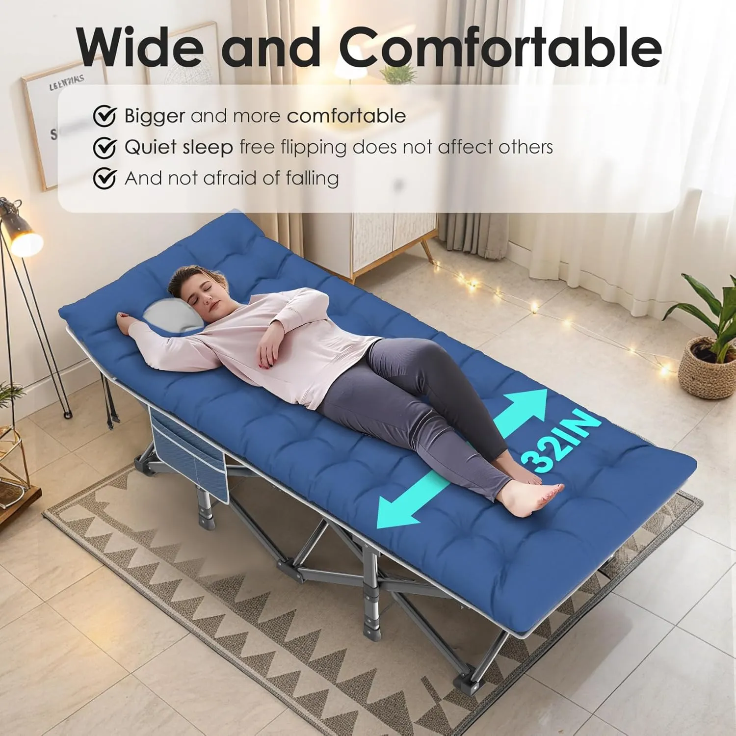 Suteck Camping Cot, 32In XXL Folding Camping Cot Heavy Duty Sleeping Bed for Adults 1200D Double Layer Oxford Cots for Camping W/Pilllow Mat Carry Bag for Home Office Travel 500lbs
