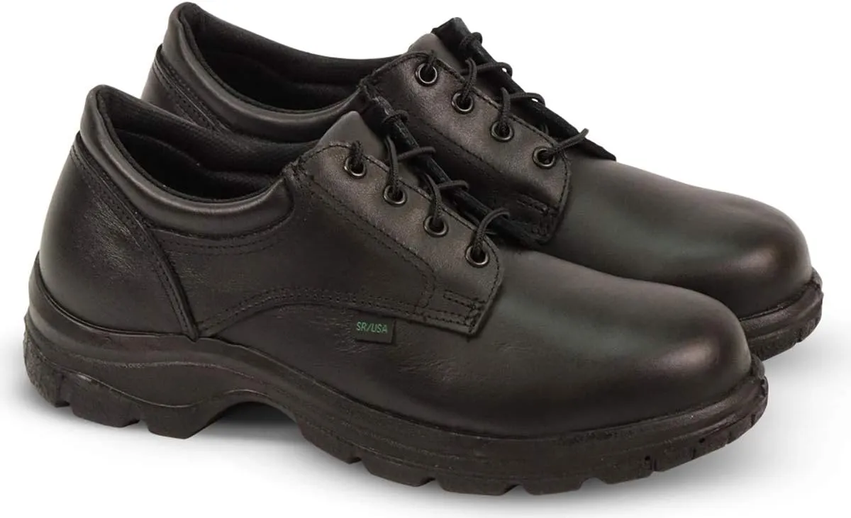 Thorogood Soft Streets Plain Toe Oxford Work Shoes for Men - Premium Black Leather with Comfort Insole and Slip-Resistant Outsole; Berry Compliant and Postal Certified