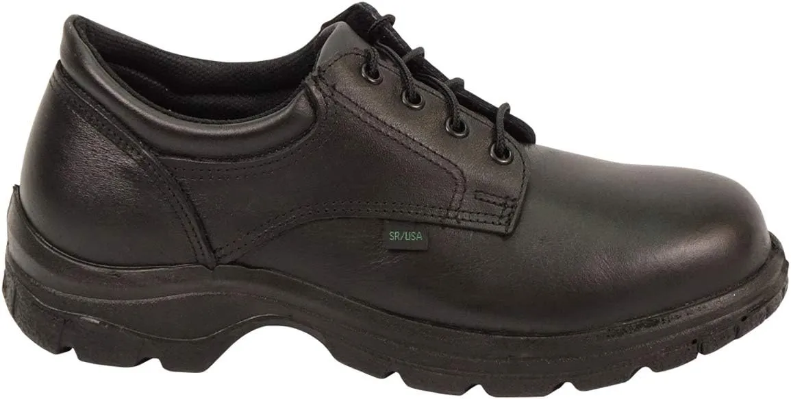 Thorogood Soft Streets Plain Toe Oxford Work Shoes for Men - Premium Black Leather with Comfort Insole and Slip-Resistant Outsole; Berry Compliant and Postal Certified