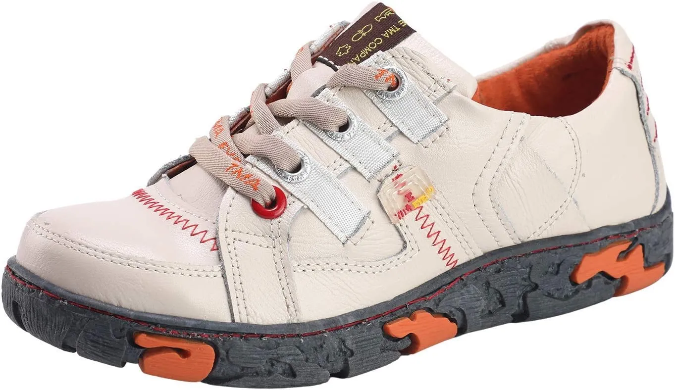 TMA EYES Genuine Leather Women's Flat Fashion Sneaker Shoes for Outdoor