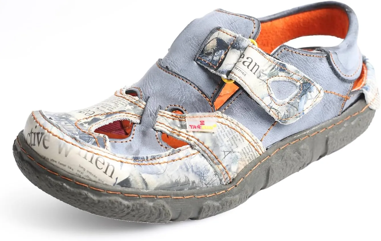 TMA EYES Women's Casual Hook and Loop Breathable Leather Sneaker