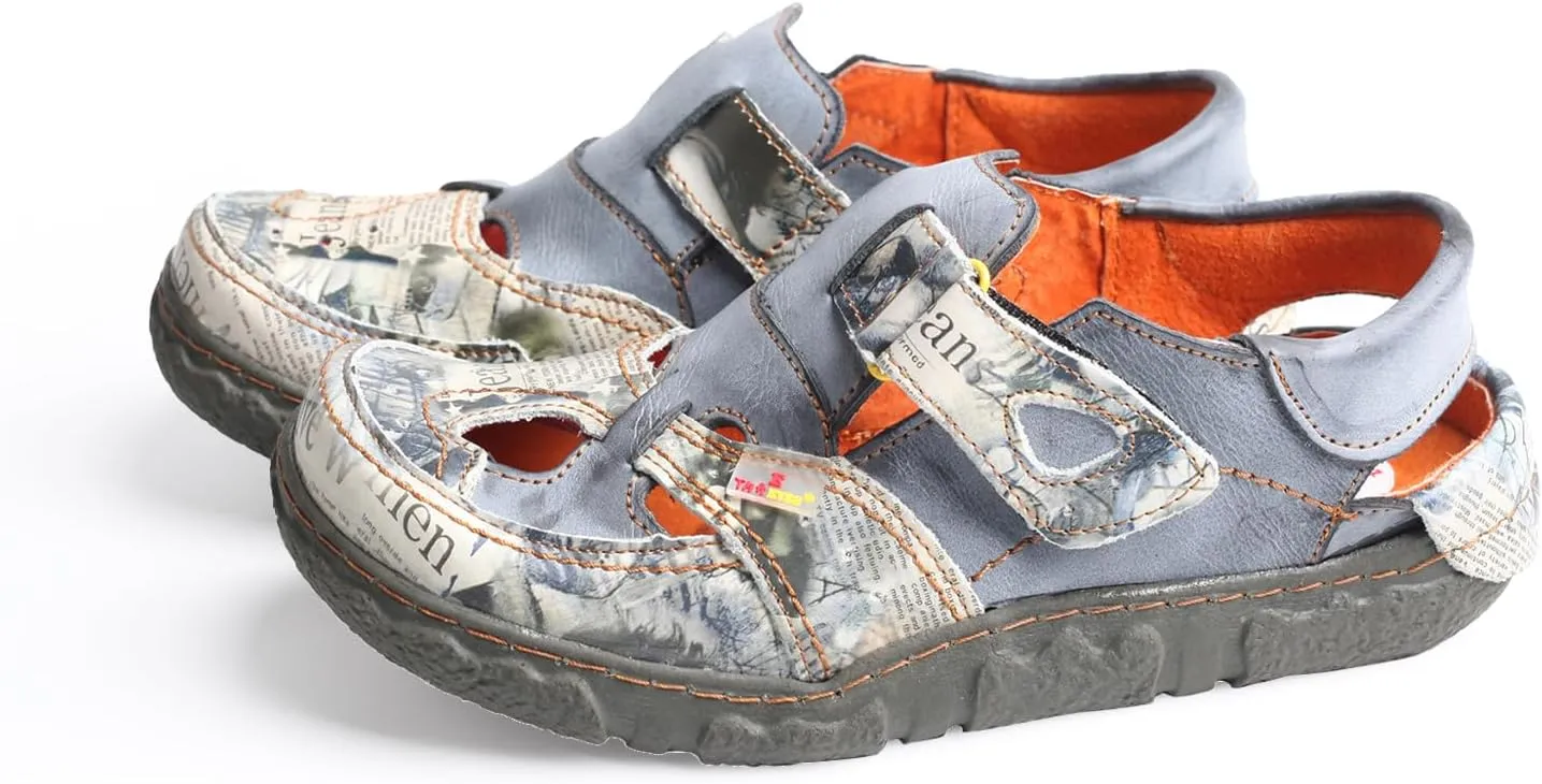 TMA EYES Women's Casual Hook and Loop Breathable Leather Sneaker