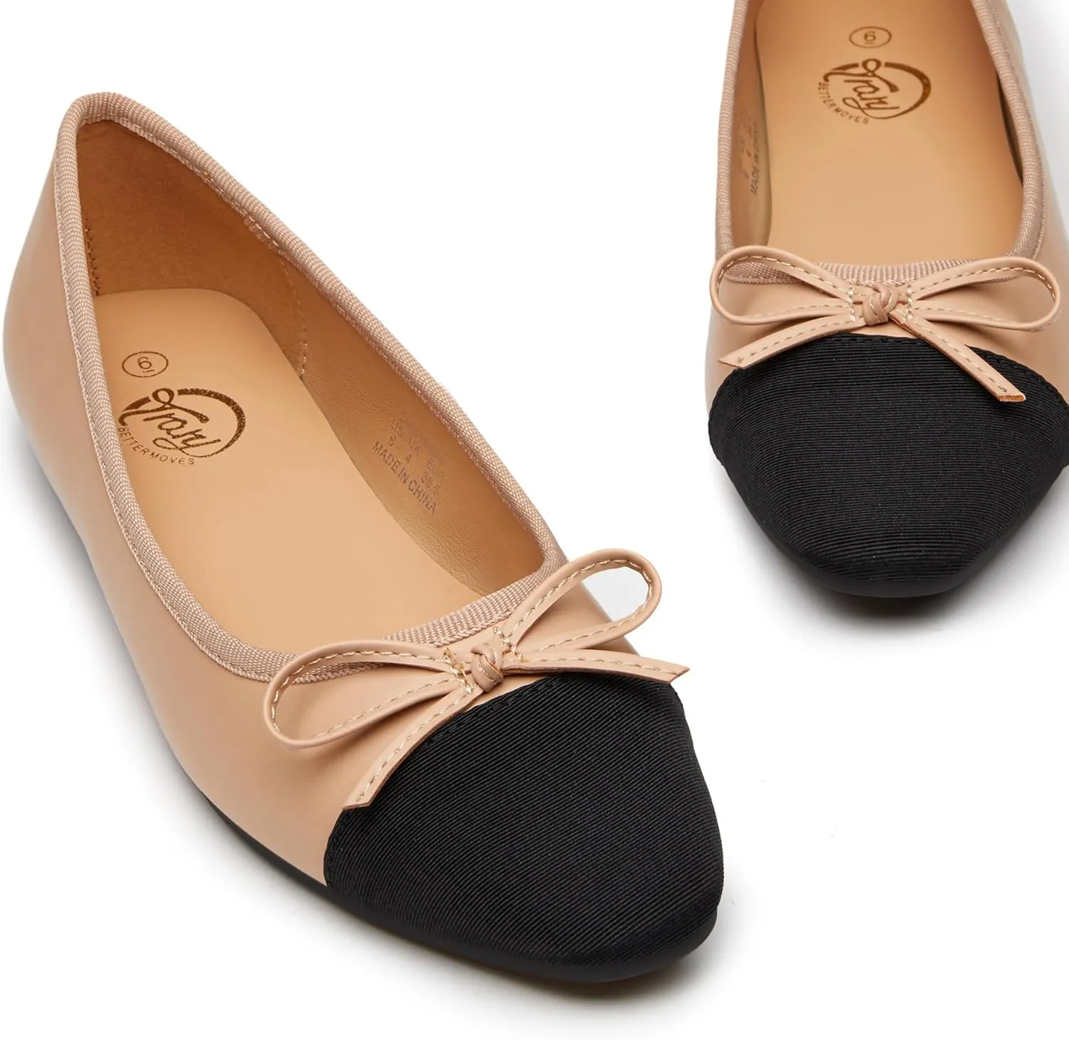 Trary Flat Shoes Women Pointed Toe Flats for Women Two-Tone Cap Toe Ballet Flats Shoes Comfortable Dressy Casual Slip-on Work Daily Soft Flat Shoes