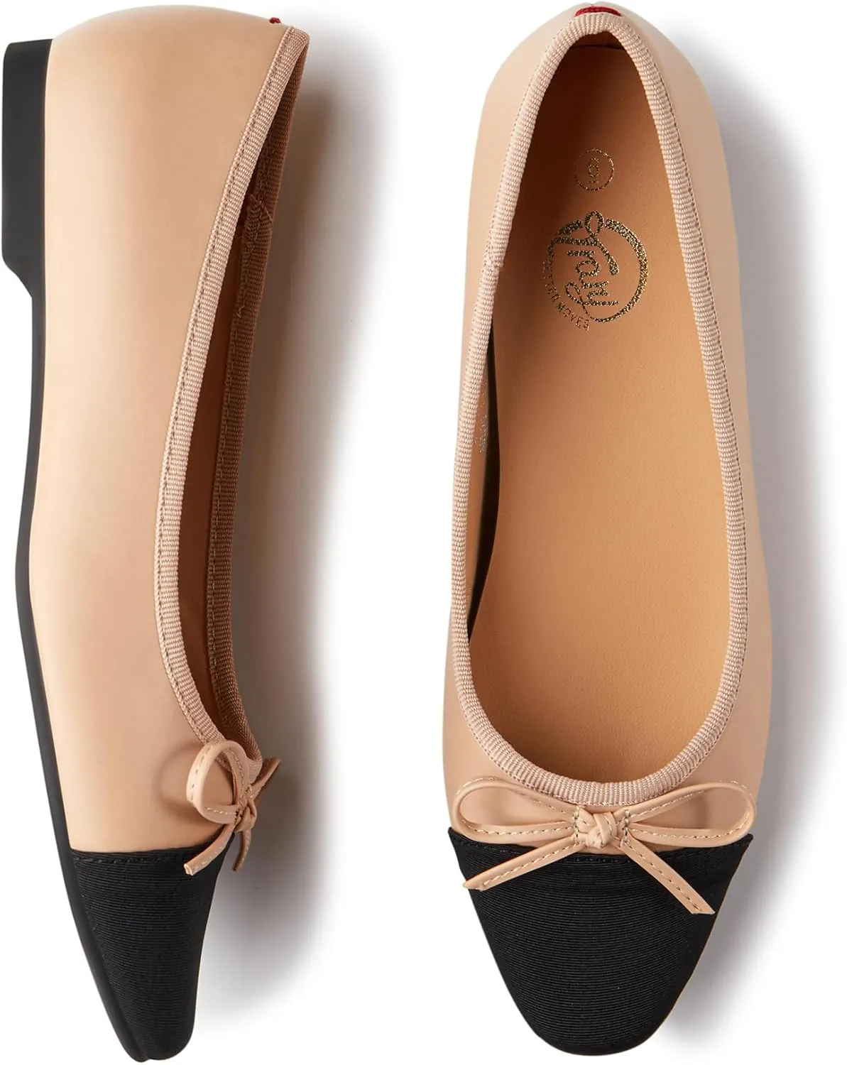Trary Flat Shoes Women Pointed Toe Flats for Women Two-Tone Cap Toe Ballet Flats Shoes Comfortable Dressy Casual Slip-on Work Daily Soft Flat Shoes