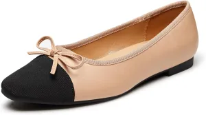 Trary Flat Shoes Women Pointed Toe Flats for Women Two-Tone Cap Toe Ballet Flats Shoes Comfortable Dressy Casual Slip-on Work Daily Soft Flat Shoes
