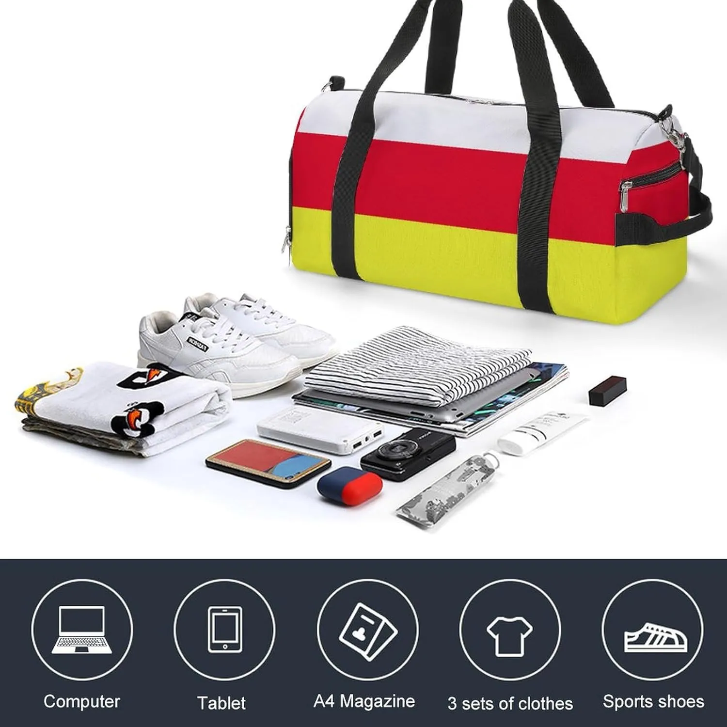 Travel Duffel with North Ossetia Flag Shoe Compartment Gym Bag Waterproof Weekender for Yoga