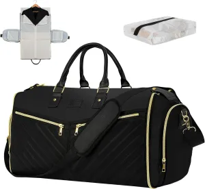 Travel Garment Bag, Convertible Garment Duffel Bag, Large 2 in 1 Carry On Garment Bag with Shoe Pouch, Foldable Hanging Overnight Weekender Bags for Women Suitcase Dress Suit, Black