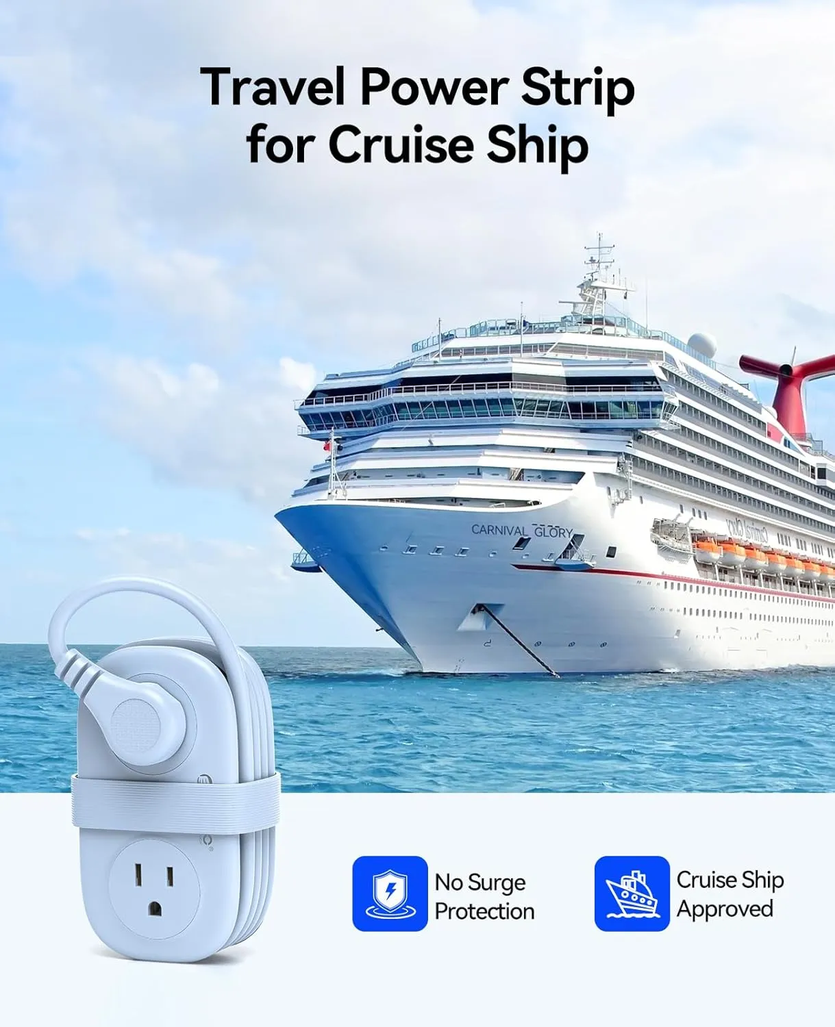 Travel Power Strip with USB C, ORICO 4 Outlets 3 USB Ports (1 USB C) with 4FT Wrapped Short Extension Cord Small Power Strip, Non Surge Protector for Travel, Cruise Ship, Blue
