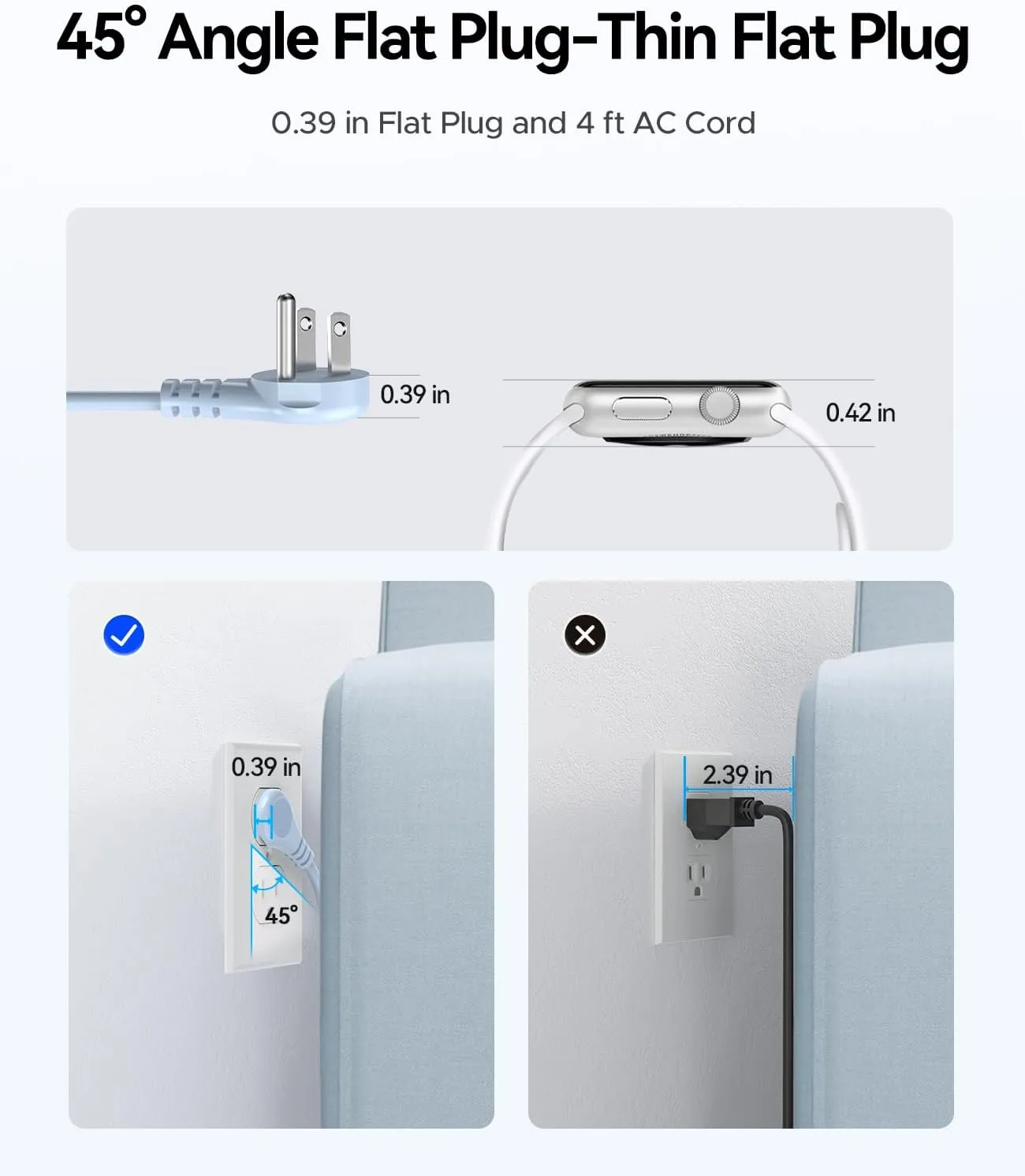 Travel Power Strip with USB C, ORICO 4 Outlets 3 USB Ports (1 USB C) with 4FT Wrapped Short Extension Cord Small Power Strip, Non Surge Protector for Travel, Cruise Ship, Blue