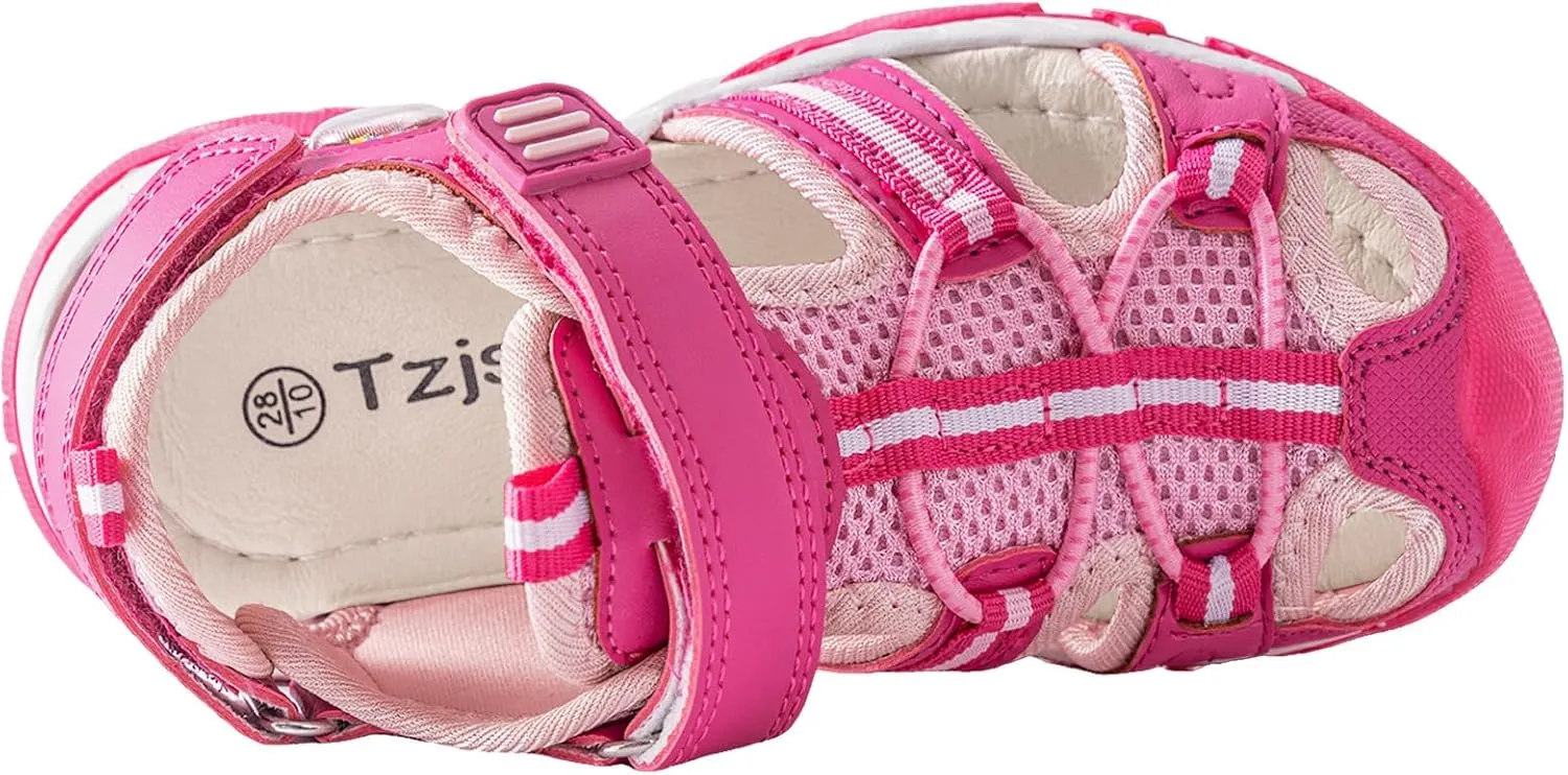 TZJS Girls Boys Sandals Kids Closed Toe Outdoor Hiking Sandal Lightweight Athletic Adjustable Straps Summer Shoes for Toddler/Little Kid