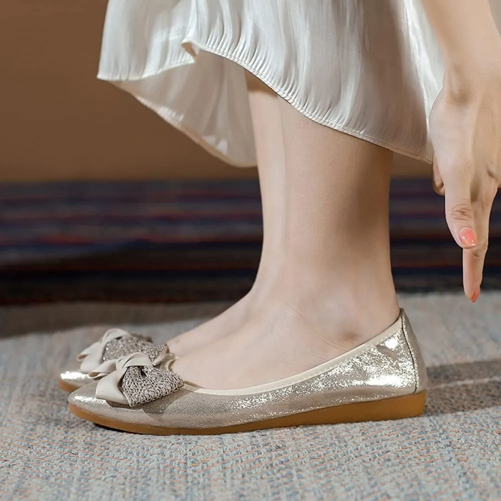 Unifizz Women's Ballet Flats Soft Pointed Toe Rhinestone Wedding Ballerina Shoes Foldable Sparkly Comfort Slip on Flat Shoes for Women